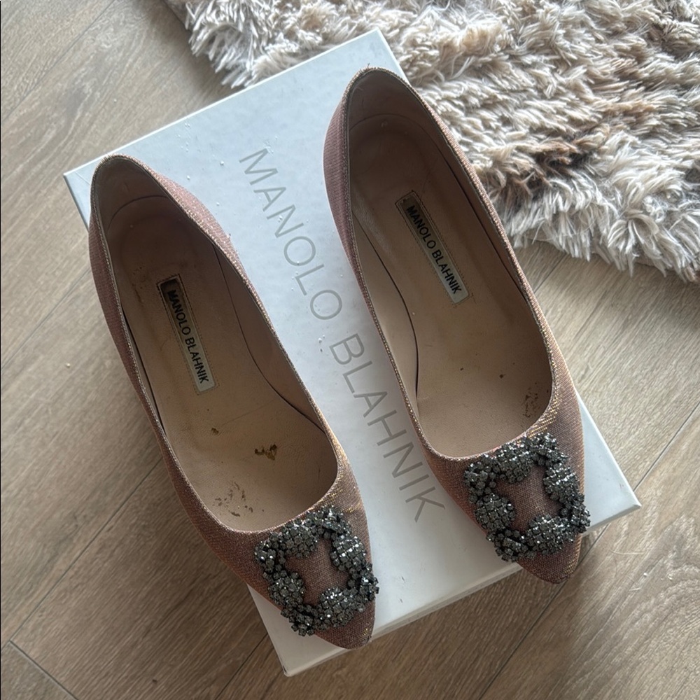 Manolo Blahnik Pink Flats with Sparkly Bow